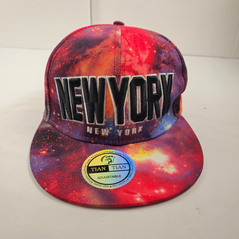 New York Snapback Hat Galaxy Print Adjustable Flat Brim Cap T&T Red Blue Unisex